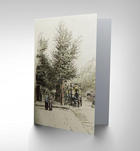 CARD GREETING GIFT PAINTING VINTAGE CITYSCAPE PARIS BOULEVARD DE LA MADELEINE