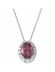 14K White Gold Oval Cut Pink Tourmaline and Diamond Pendant -- LIFETIME WARRANTY