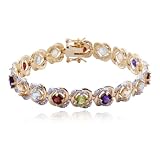 18k Gold Plated Sterling Silver Genuine Multi-Gemstone and Diamond Accent Bracelet, 7.25