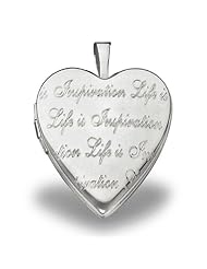 Sterling Silver - Life is Inspiration - Heart Locket 3/4 inch x 3/4 inch