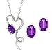 1.95 Ct Purple Amethyst Sterling Silver Heart Pendant Earrings Set W/18
