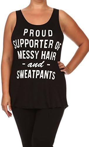 Plus Sized Proud Supporter of Messy Hair and Sweatpants Graphic Tank Top 1XL Black