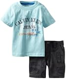 Calvin Klein Baby-boys Infant Tee With Printed Short, Blue, 24 Months