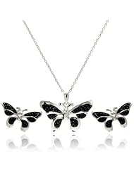 Nickel Free Sterling Silver Necklace & Earring Sets Black Cubic Zirconia Sterling Silver Set Pendant: 6.5mm X 17mm Earring: 19mm 11.6mm Chains: 16-18 Inches