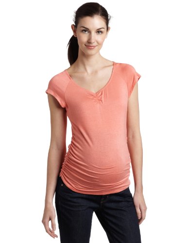 Three Seasons Maternity Women's Short Sleeve Solid Front Side Rouche Shirt