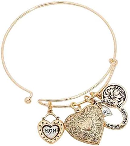 "First My Mother Forever My Friend" Heart Locket Charm Bracelet - Mother's Day Gift (Gold)