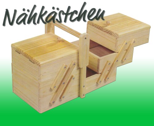 NÄHKÄSTCHEN holz Nähbox Nähkasten 5 Fächern 32x17x22
