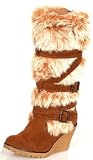 Casual FUR Trim Buckle BEIGE Knee High WINTER BOOTS 8.5