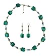 Necklace - Earrings Set - N498 - Murano & Glass Beads + Matching Earrings ~ Teal Squares