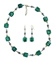 Necklace - Earrings Set - N498 - Murano & Glass Beads + Matching Earrings ~ Teal Squares