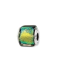 Yellow Dichroic Glass, Square Charm for 3mm Charm Bracelets