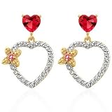 Fashion CZ Earrings - Gold Plated Multicolor Flower & Heart Design Pave CZ Earrings