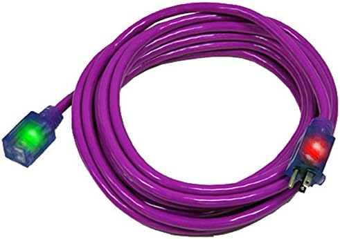 Pro Glo Lighted Outdoor Extension Cord with Continuous Ground Monitoring, SJTW, 12/3 Gauge, Personalized With Your Name and Phone Number (Purple, 25 Feet)