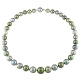 14k White Gold 0.06 CT TDW Diamond Tahitian Multi-Black Pearl Necklace