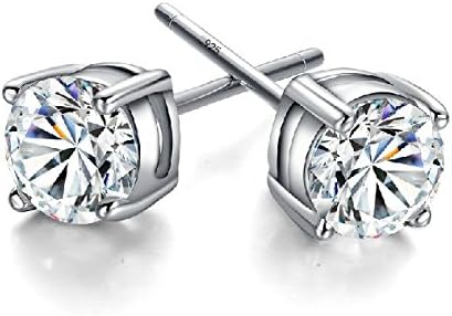 Sterling Silver Cubic Zirconia Stud Earrings - Earrings for Women Men - 6mm Round Cut Stones - 925 Nickel & Lead Free - Platinum Plated Rhodium Finish to Prevent Tarnishing - 1 Carat Approximate Total Weight - Mens Womens Stud Earrings - Jewelry for Men & Women - 30 Day Risk Free Money Back Guarantee!