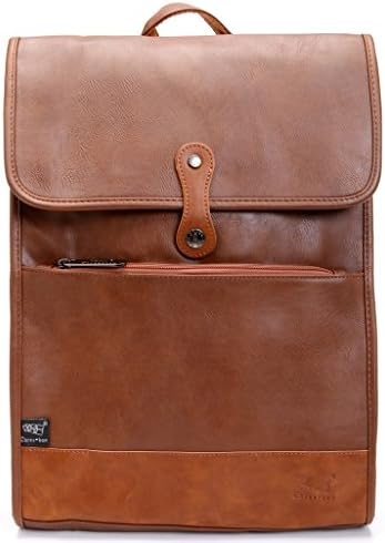 Zebella Men's Pu Leather Travel Duffle Tote College Backpack Casual Daypack, Lightbrown, 16.5
