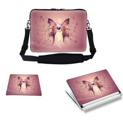 17 inch Wing of Love Design Laptop Carrying Sleeve Bag Case with Hidden Handle & Adjustable Adjustable Shoulder Strap with Matching Skin Sticker & Mouse Pad Combo