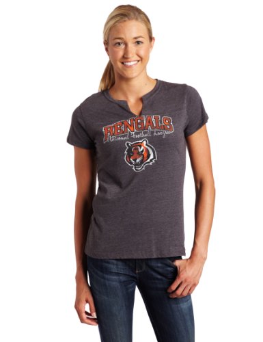NFL Women's Cincinnati Bengals Champion Swagger II Short Sleeve Split Crew Neck Heather Tee (Charcoal Heather, Large)