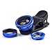 ECVILLA Universal 3 in 1 Camera Lens Kit Clip-On 180 Degree Supreme Fisheye + 0.67X Wide Angle+ 10X Macro Lens for iPhone 6s/6s Plus, iPhone 6/6 Plus,iPhone 5 5S 4 4S Samsung HTC Android (Blue)