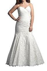 Strapless Lace Satin Natural   Waistline Sweetheart Flared-Skirt Wedding Dress 