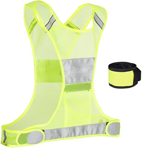 Reflective Vest for Running or Cycling including LED Safety Slap Armband - Men and Women's Reflective Running Gear for Jogging, Biking, and Walking By GitFit Sports