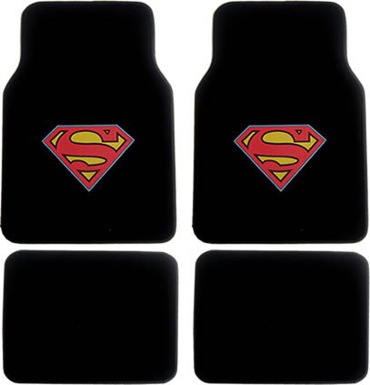  A Set of 4 Universal Fit Plush Carpet Floor Mats for Cars / Trucks - Superman Classic Shield
