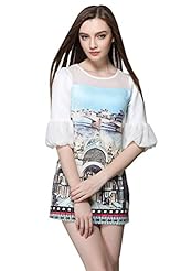 Puff Sleeves General Print Chiffon/Cotton Illusion Vintage  Dress