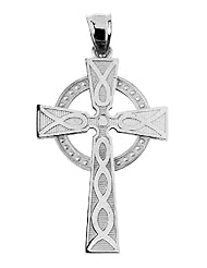 14K White Gold Celtic Cross Charm Pendant