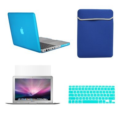 TopCase Macbook Pro 13-Inches Rubberized Hard Case Cover With Matching Color Soft Sleeve Bag, Silicon Keyboard Cover and Clear Screen Protector with Mouse Pad