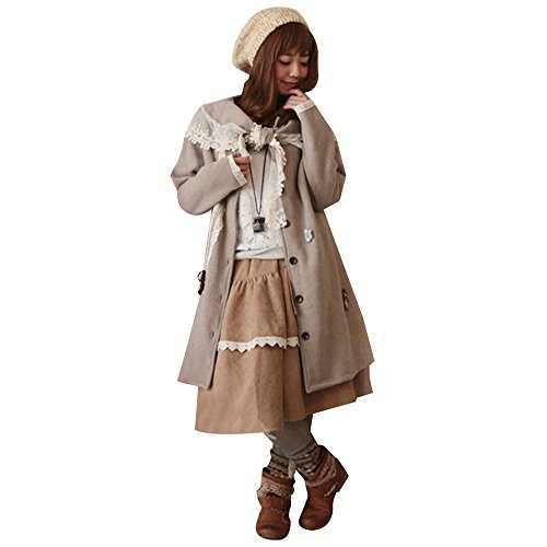 森ガールコート綿レディース　レースコットンアウトウエア　ひざたけカーディガン式ワンピース秋冬