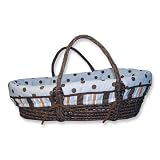 Trend Lab Max Moses Basket Set - Brown Basket with Max Blue, Brown Polka Dot Wrap Style Bumper and Blue Mattress Cover Sheet