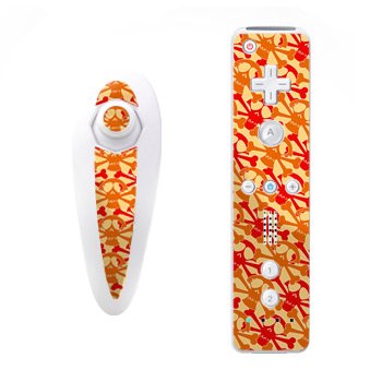 Skully Orange Design Nintendo Wii Nunchuk + Remote Controller Protector Skin Decal Sticker
