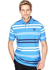 XXXL Blue Harbour Pure Cotton Double Striped Polo Shirt