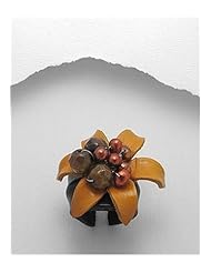 Brown Flower Leather Dyed Fresh Water Pearls Ring