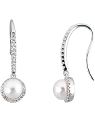 14K White Gold Freshwater Cultured Pearl and Diamond Earrings -- LIFETIME WARRANTY