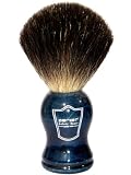 Blue Wood Handle Shaving Brush with Black Badger Bristles and Free Stand - From Parker Safety Razor
