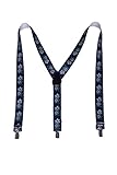 Traditional Bavarian Edelweiss Suspenders Adjustable and Elastic with 3-Clip Y-Back or 4-Clip Double-Up Design, 3-Clip, Edelweiss/Blue