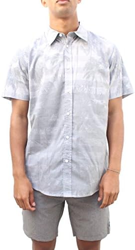 Univibe Mens Printed Hawaiian Button Down Shirt (Large, GreyPalm)