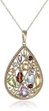 18k Yellow Gold Plated Sterling Silver Genuine Multi-Gemstone Teardrop Pendant Necklace, 18
