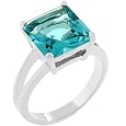 Princess Aquamarine White Gold Silver Ring