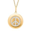 14K Yellow Gold Diamond Peace Sign Disc Pendant