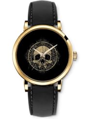 SPRAWL Aanalog Fashion Series Gold Ladies Watches of Genuine Black Leather Strap,Unique Wrist Watch for Women Girls Designed with Golden skull