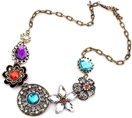 Vintage Crystal Jewel Spring Flower Statement Necklace Bib Necklace