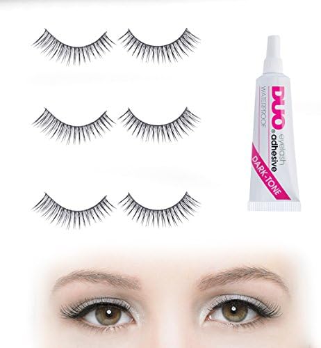 Subtle Natural-looking False Eyelashes Set with Duo Dark Glue | 6 X Strip Falsies for Your Ultimate Eye Makeup Look - Black Fake Eyelashes 3 Pairs - With the Natural Eyelid Curve to Fit Your Eye Perfectly!