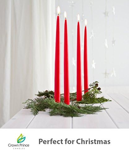 Taper Candles - 14 Inch Romantic Red Christmas Dinner Candles - Unscented, Radiant Flame, Tall & Elegant, Non Drip, Bulk Set of 6 - Tapers suitable for candle holders or Table Centerpieces