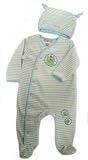 Max and Tilly Baby Boy Cosy Warm Stripe Velour Babygrow and Matching Beanie 2 Piece Set size 6-12 months