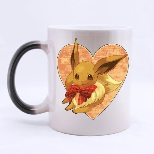 Pokemon Eevee Heart Creative Custom Design Water Coffee Mug Novel Gift Mugs Color Change Ceramic Cup 11 OZ Office Home Cups (Two Sides Printed)