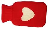 Bouillotte Recouverte d'un Tricot Rouge Coeur Blanc