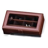 Brown Leather with a Glass Top Cufflink Box