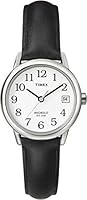 Timex Easy Reader Women's Black Leather Strap Silver-Tone Case with Date T2H331